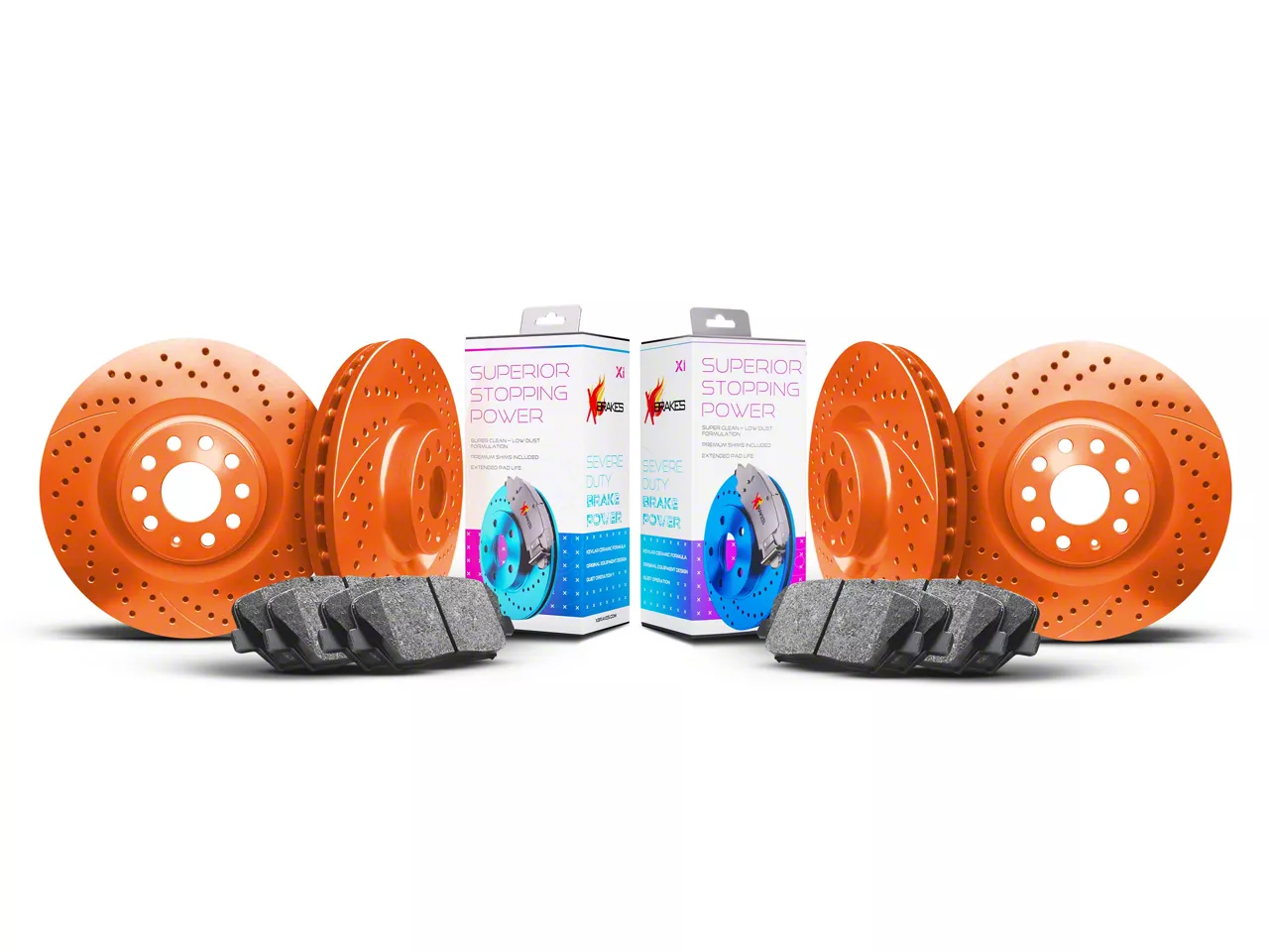 Xbrakes Xi Series 6-Lug Brake Rotor and Pad Kit; Front and Rear; Orange (21-26 F-150 w/ Factory Non-Max Tow/Haul Package 336mm Rear Rotors)