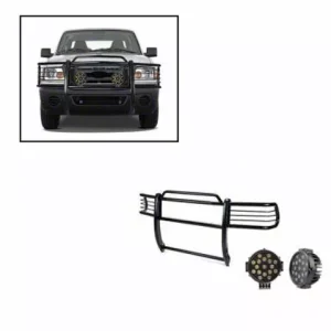 Grille Guard with 7-Inch Black Round LED Lights; Black(99-03 4WD F-150)Find parts that fit my vehicle