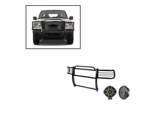 Grille Guard with 7-Inch Black Round LED Lights; Black(99-03 4WD F-150)Find parts that fit my vehicle