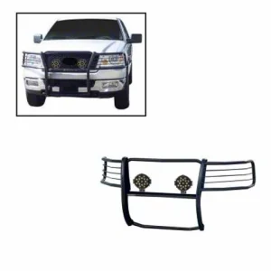 Grille Guard with 7-Inch Black Round LED Lights; Black(04-08 F-150)Find parts that fit my vehicle