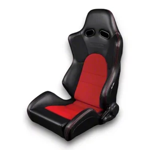 BRAUM Racing ADVAN Series Sport Reclinable Seats; Black Leatherette and Red Cloth(Universal; Some Adaptation May Be Required)