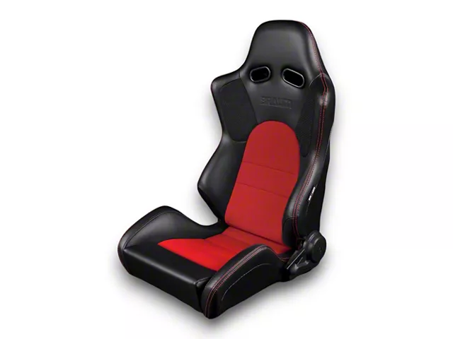 BRAUM Racing ADVAN Series Sport Reclinable Seats; Black Leatherette and Red Cloth(Universal; Some Adaptation May Be Required)