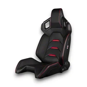 BRAUM Racing ALPHA-X Series Sport Reclinable Seats; Black Leatherette with Red Inserts(Universal; Some Adaptation May Be Required)