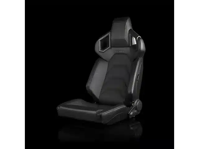 BRAUM Racing ALPHA-X Series Sport Reclinable Seats; Black Leatherette with White Inserts(Universal; Some Adaptation May Be Required)